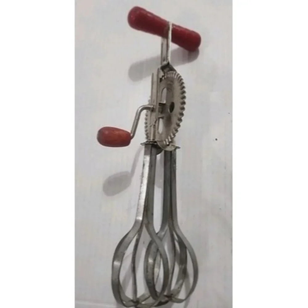 Vintage High-Speed Super Center‎ Drive Beater Hand Mixer for Metal and Red Wood